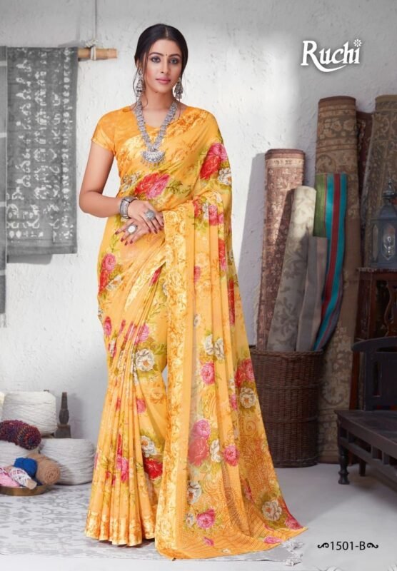 KEYU FASHION Embellished Bollywood Chiffon Saree (Yellow)