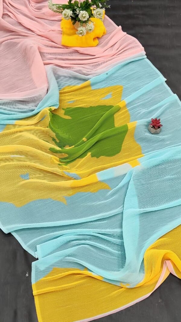 Fox Georgette Sarees with Digital Print and Full Crushed Saree