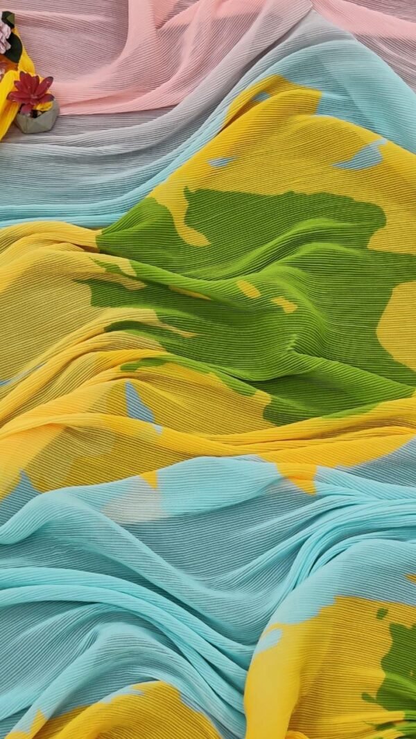 Fox Georgette Sarees with Digital Print and Full Crushed Saree