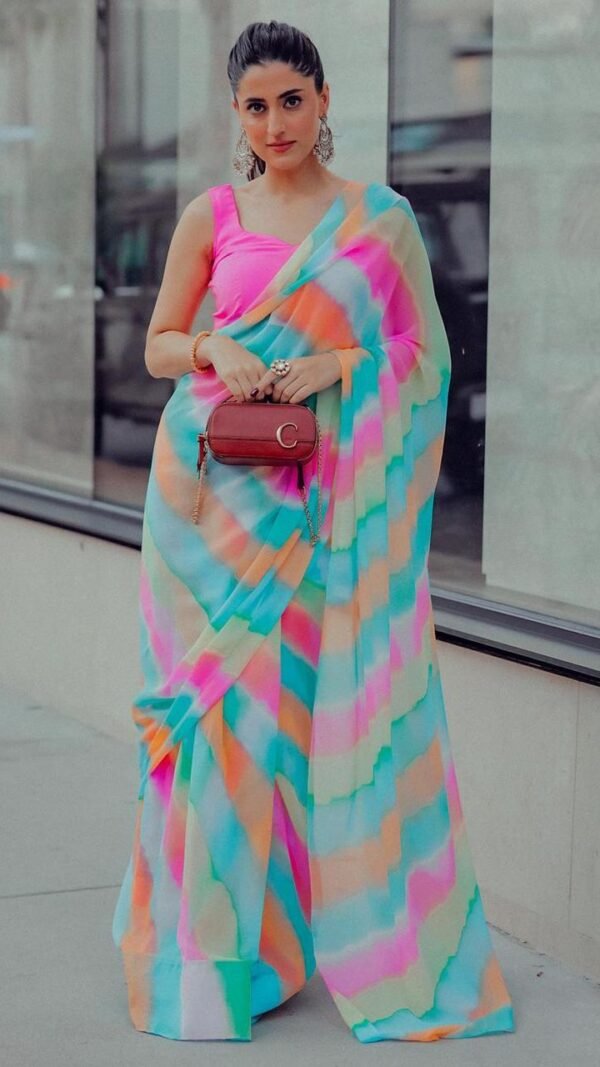 Georgette Sarees with Digital Print on All Over
