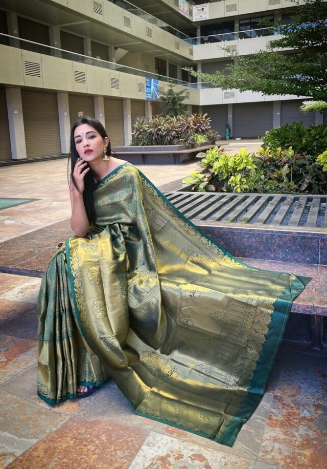 Kanjivaram Silk With Pure Golden Zari Along With Zari Woven Pattern Across Full Saree 06