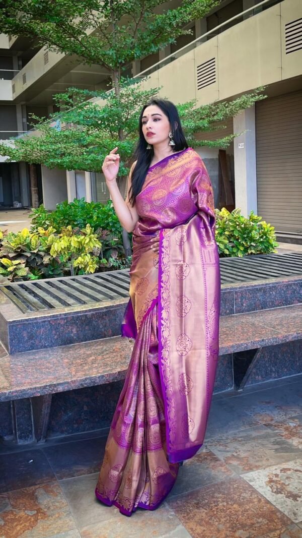 Kanjivaram Silk With Pure Golden Zari Along With Zari Woven Pattern Across Full Saree 01