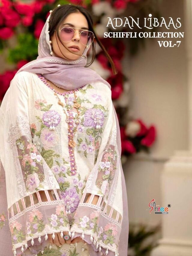 Online Pakistani Dresses Adan Libaas Schiffli Collection Vol-07