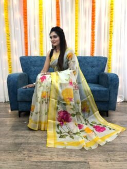 Organza Silk Floral Saree with Foil Outline Work 01