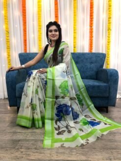 Organza Silk Floral Saree with Foil Outline Work 02
