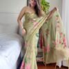 Premium Crystal Organza Golden Zari Border Saree 04