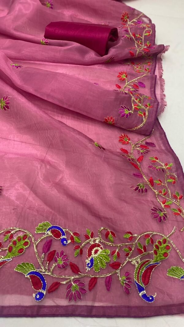 Pure Cream Organza Saree Fully Colorful Embroidered With Handwork Sarees