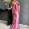 Pure Cream Organza Saree Fully Colorful Embroidered With Handwork Sarees