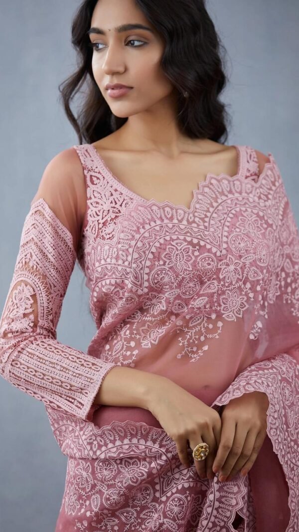 Pure Organza Silk Full Heavy Machine And Hand Embroidery Work 08