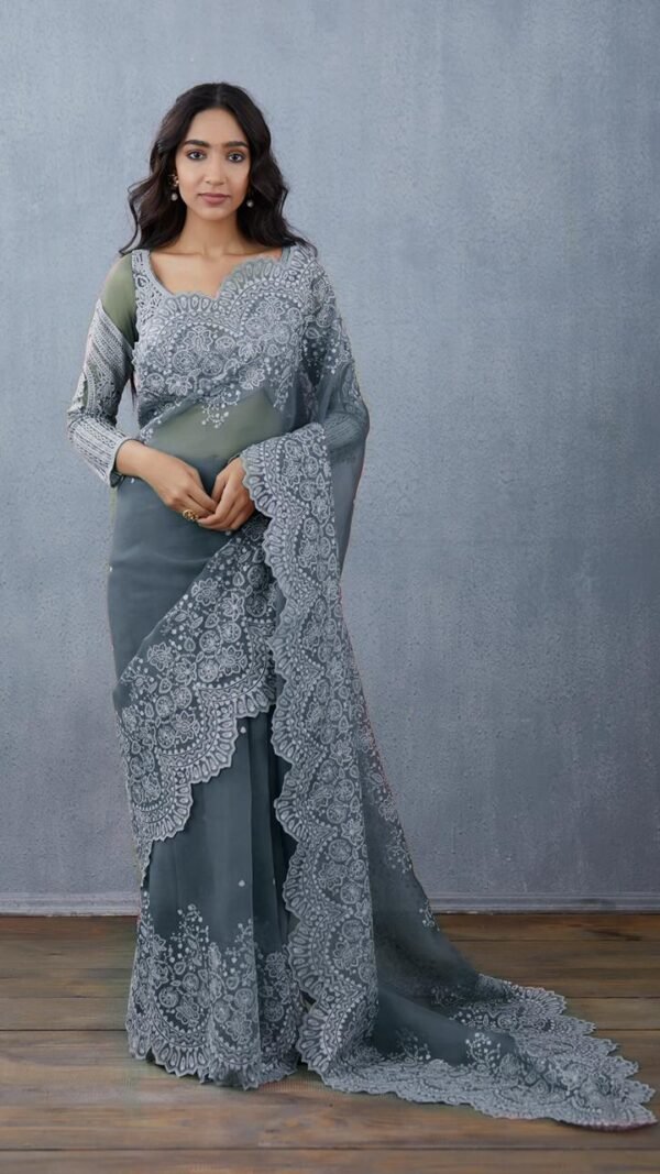 Pure Organza Silk Full Heavy Machine And Hand Embroidery Work 02