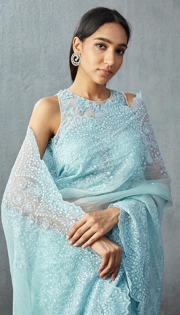 Pure Organza Silk Full Heavy Machine And Hand Embroidery Work 07