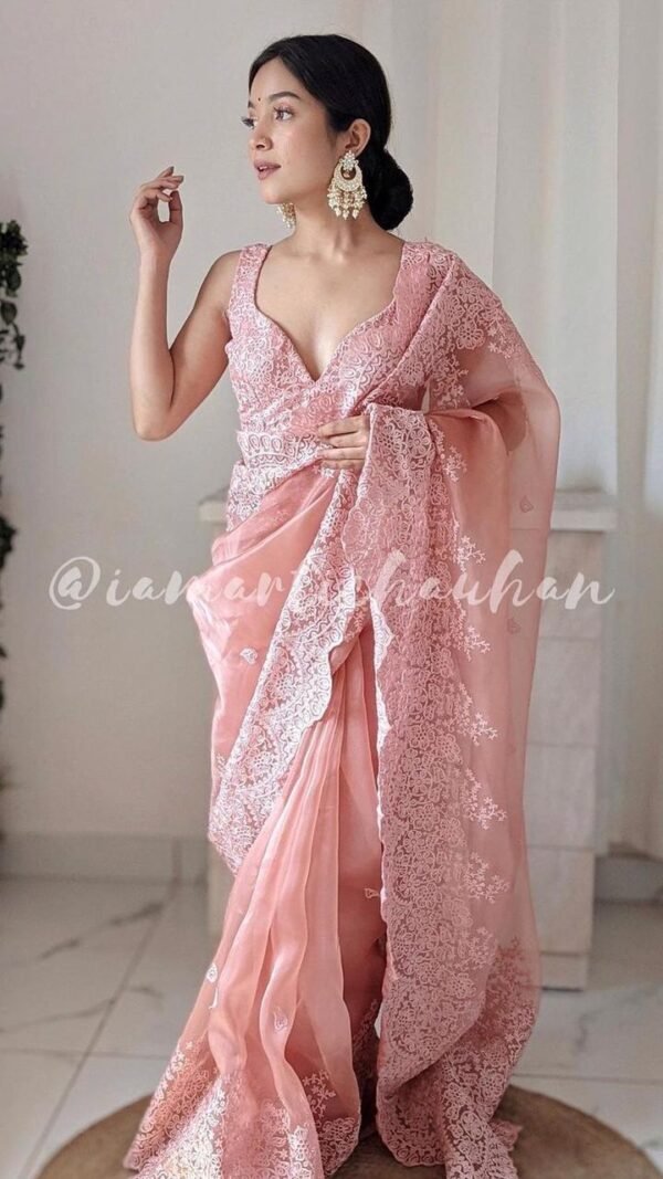 Pure Organza Silk Full Heavy Machine And Hand Embroidery Work 08