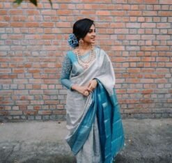 Soft Lichi Silk Saree Online with Unstitched Blouse 2