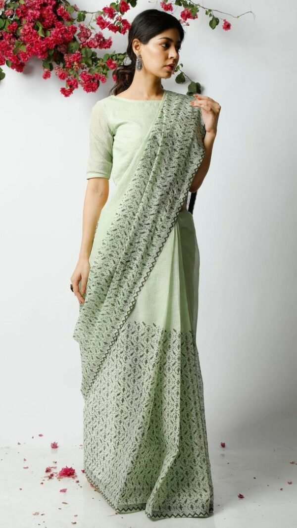 Soft Linen Saree with Digital Print Jari Border 02