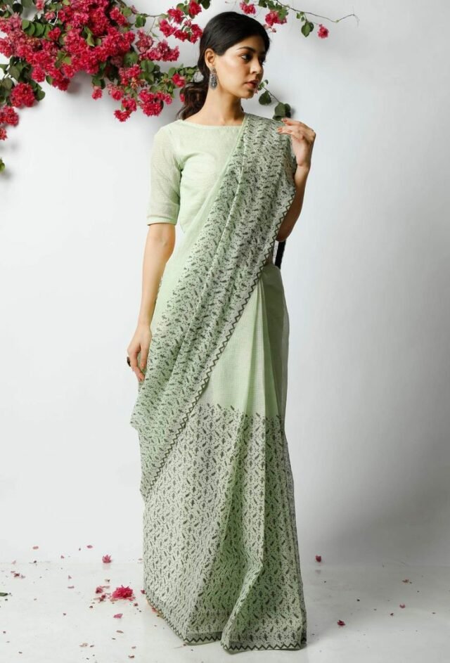 Soft Linen Saree with Digital Print Jari Border 02