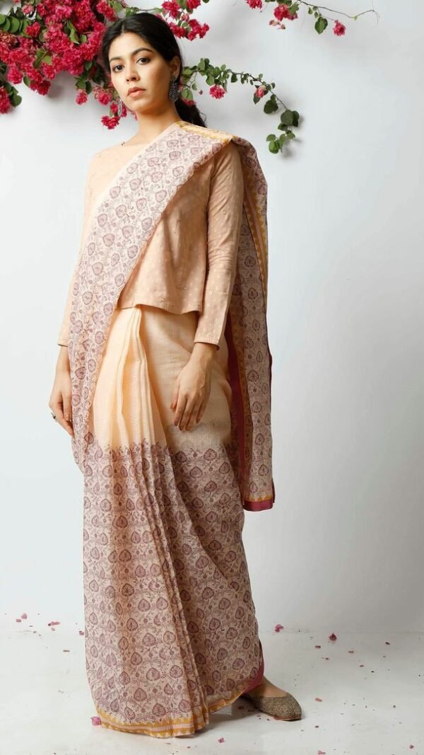 Soft Linen Saree with Digital Print Jari Border 03