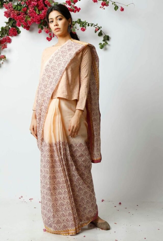 Soft Linen Saree with Digital Print Jari Border 03