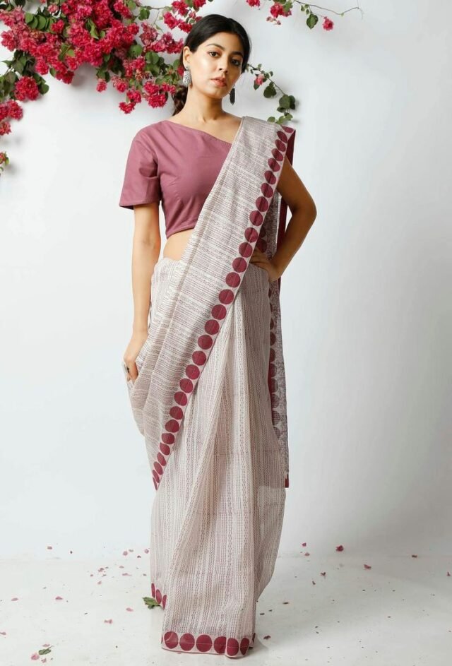Soft Linen Saree with Digital Print Jari Border 05