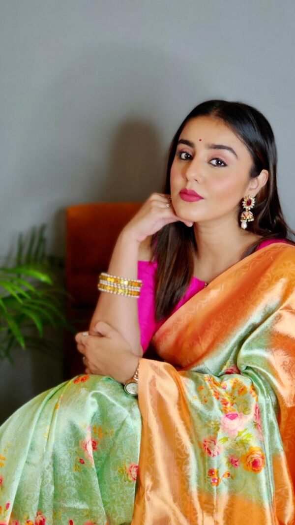 Soft Spanish Digital Print On Heavy Zari Weaving Silk with Heavy Rich Pallu 01