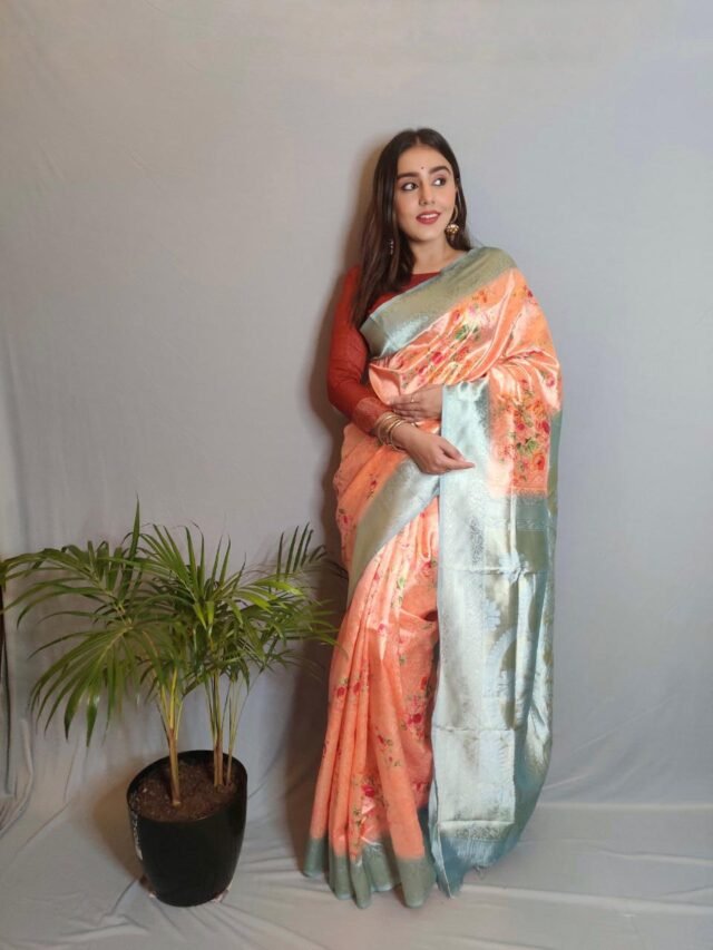 Soft Spanish Digital Print On Heavy Zari Weaving Silk with Heavy Rich Pallu 03