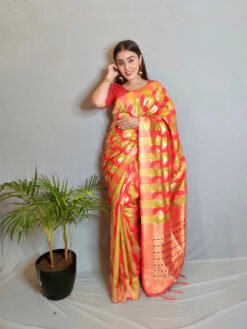Weaving Work Pallu Saree and with Silk Fabric Blouse