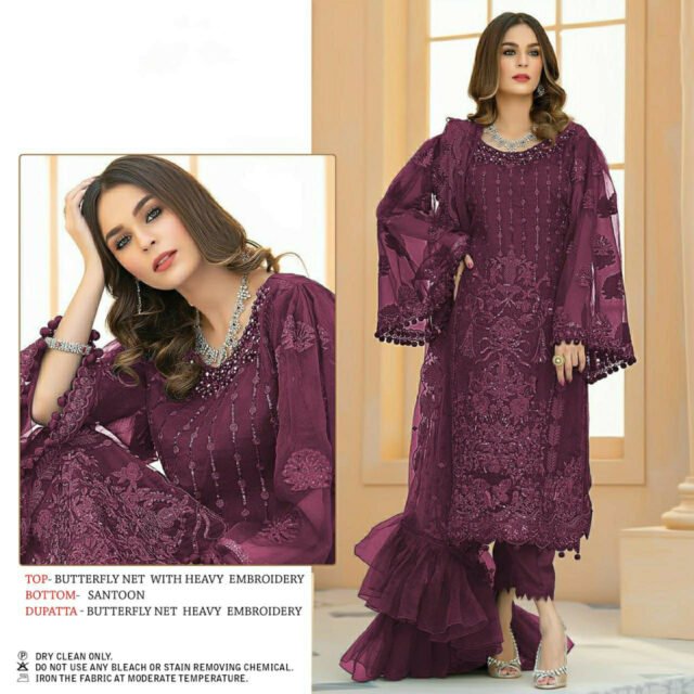 Butterfly Net with Heavy Embroidery Pakistani Suits 01