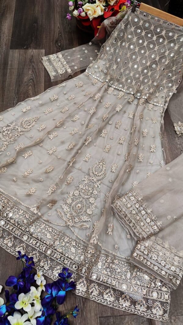 Butterfly net with Heavy Embroidery and Mirror work Suits 07