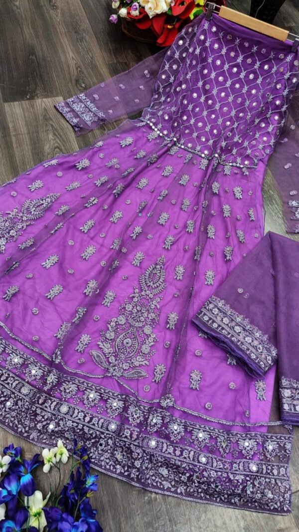 Butterfly net with Heavy Embroidery and Mirror work Suits 10