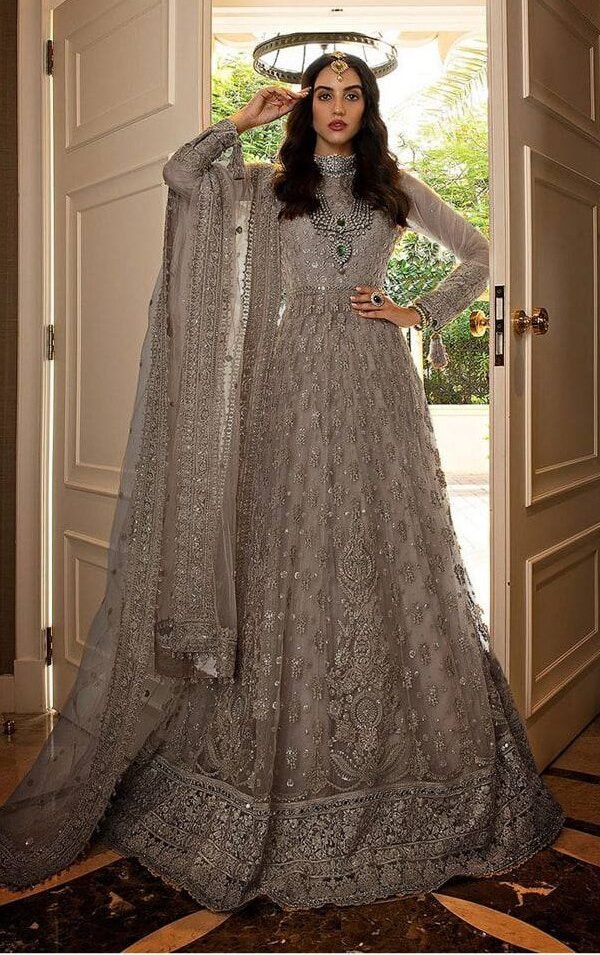 Butterfly net with Heavy Embroidery and Mirror work Suits 04