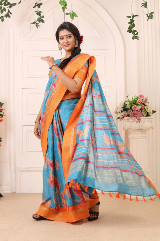 Joot Linen Saree with Weaving Border 14