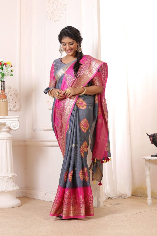 Joot Linen Saree with Weaving Border 04