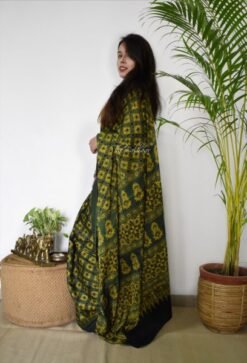 Original Linen Saree with Ajhrak Digital Block Print 02