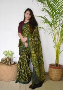 Original Linen Saree with Ajhrak Digital Block Print 02