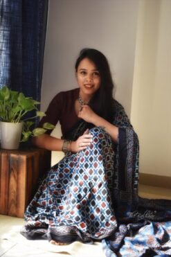 Original Linen Saree with Ajhrak Digital Block Print 01