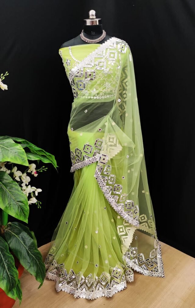 Premium Net with Heavy Embroidery Mirror Work Saree 04