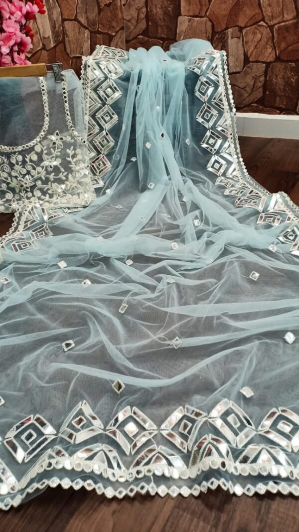 Premium Net with Heavy Embroidery Mirror Work Saree 03