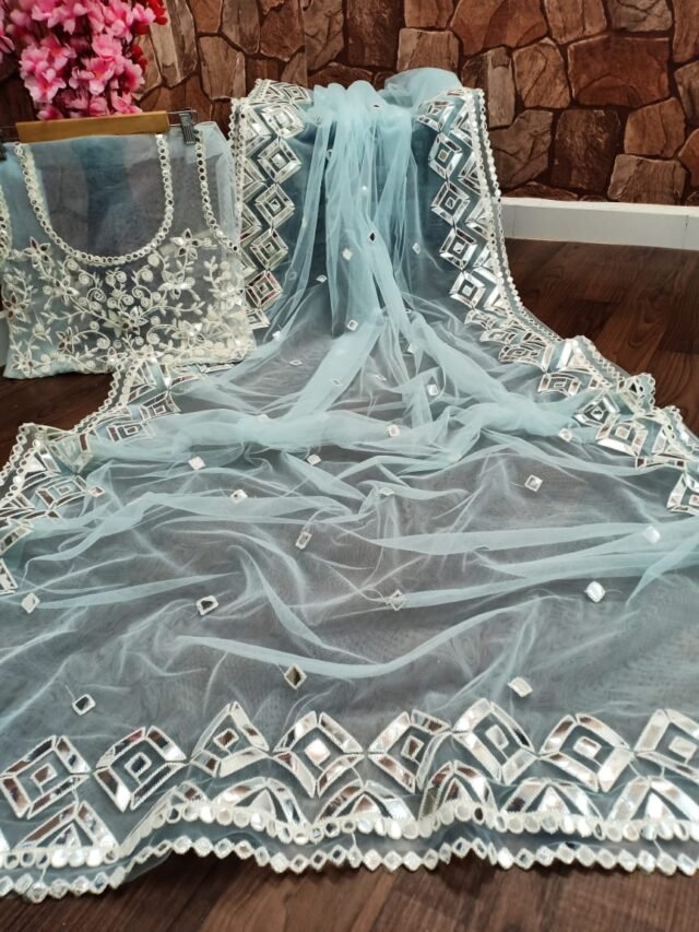 Premium Net with Heavy Embroidery Mirror Work Saree 03