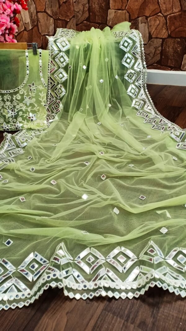 Premium Net with Heavy Embroidery Mirror Work Saree 04