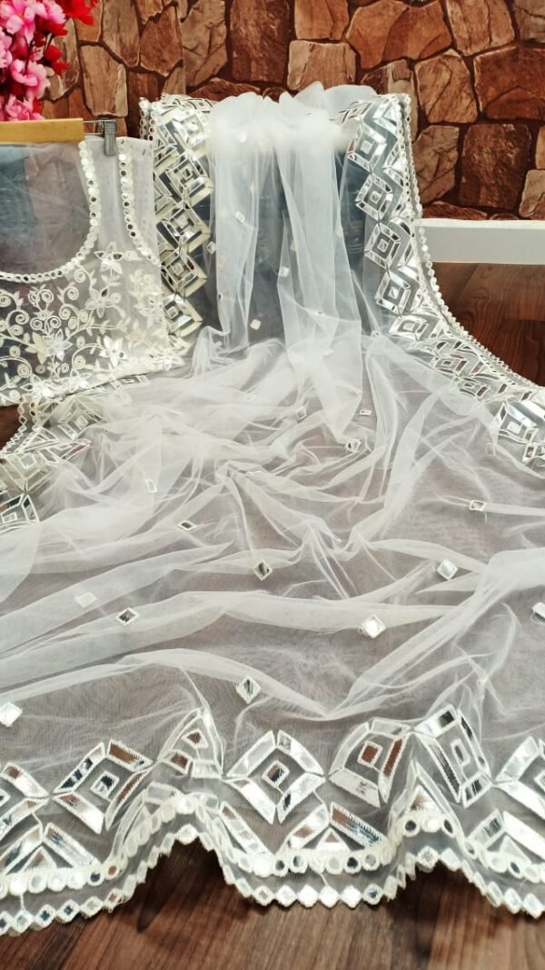 Premium Net with Heavy Embroidery Mirror Work Saree 01