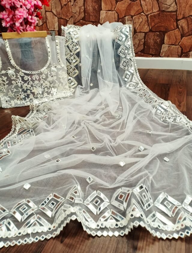 Premium Net with Heavy Embroidery Mirror Work Saree 01