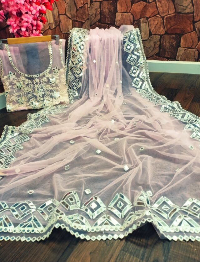 Premium Net with Heavy Embroidery Mirror Work Saree 02