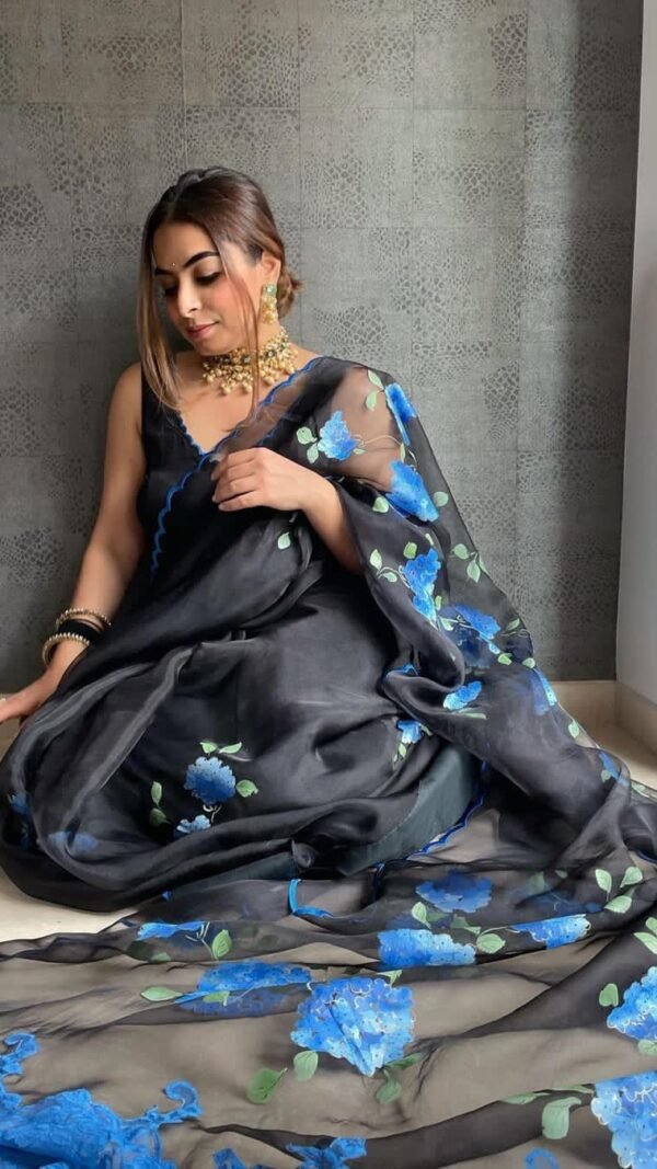 Pure Organza Saree with Aarco Blue Embroidery