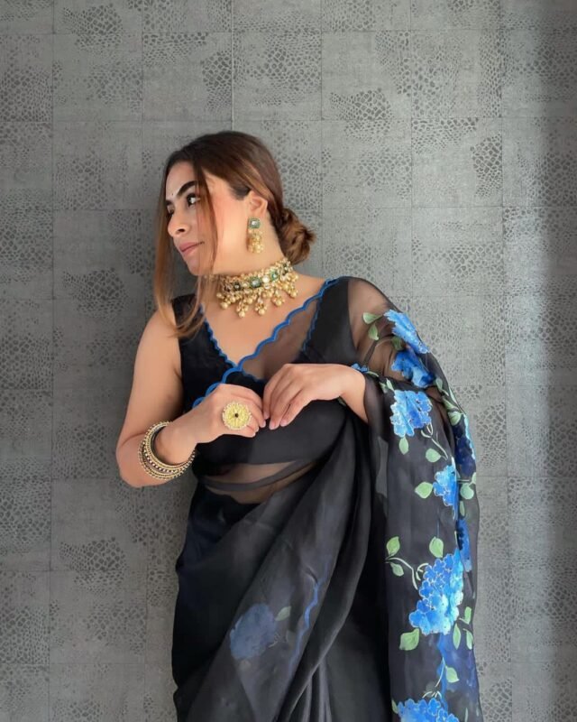 Pure Organza Saree with Aarco Blue Embroidery