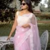 Pure Organza Silk Saree with Lucknowi White Flower 01