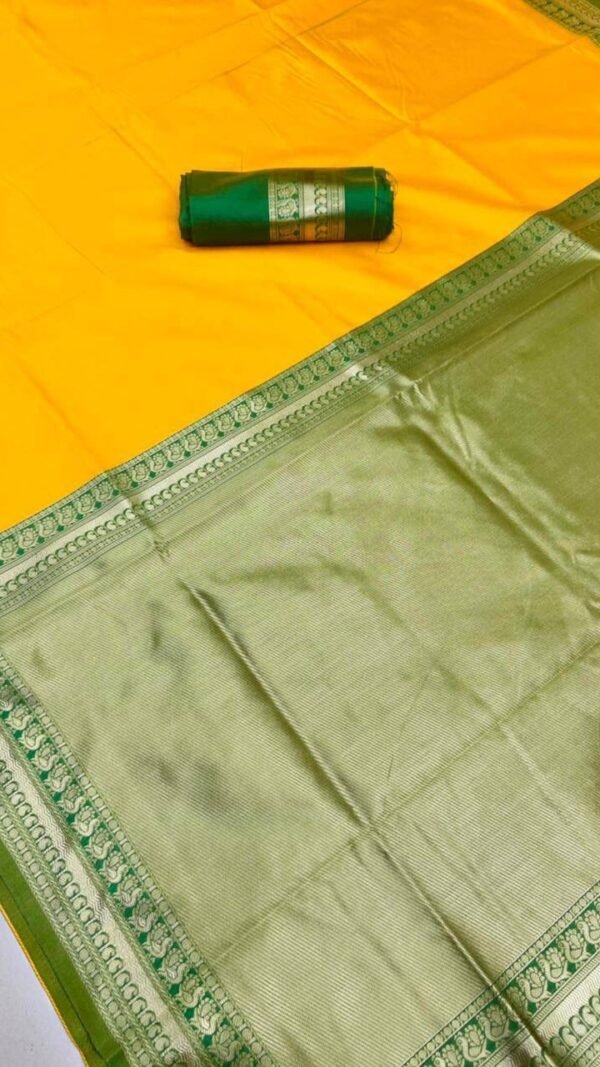 Soft Lichi Silk Saree Rich Yellow Colour