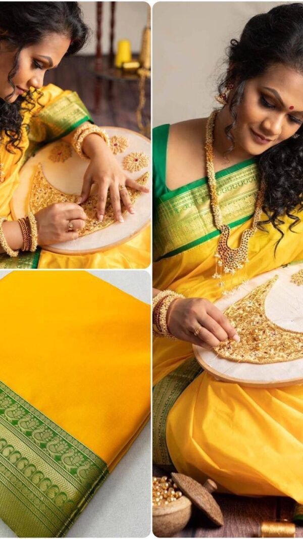 Soft Lichi Silk Saree Rich Yellow Colour