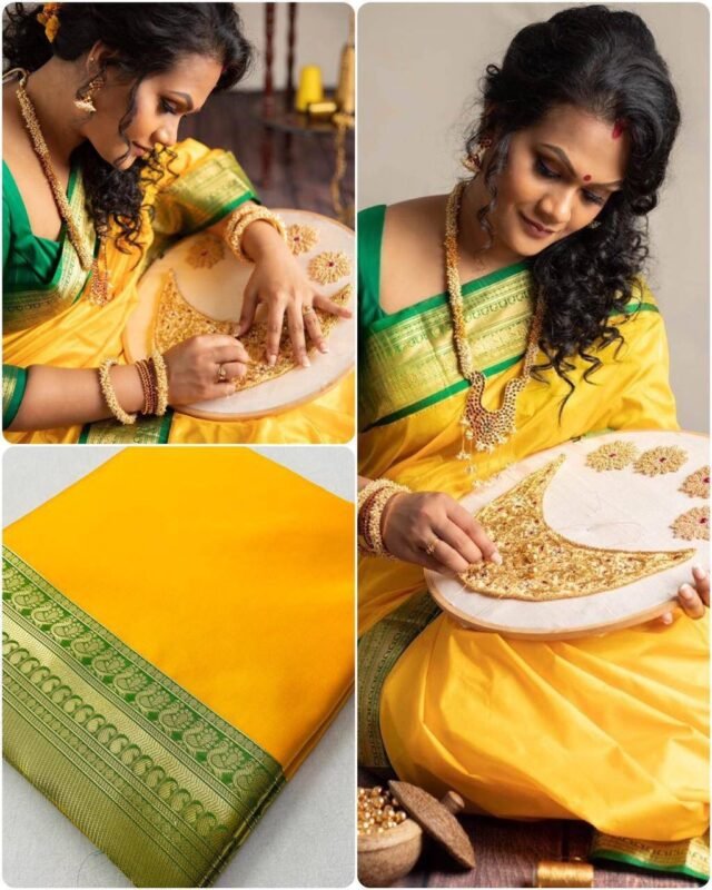 Soft Lichi Silk Saree Rich Yellow Colour