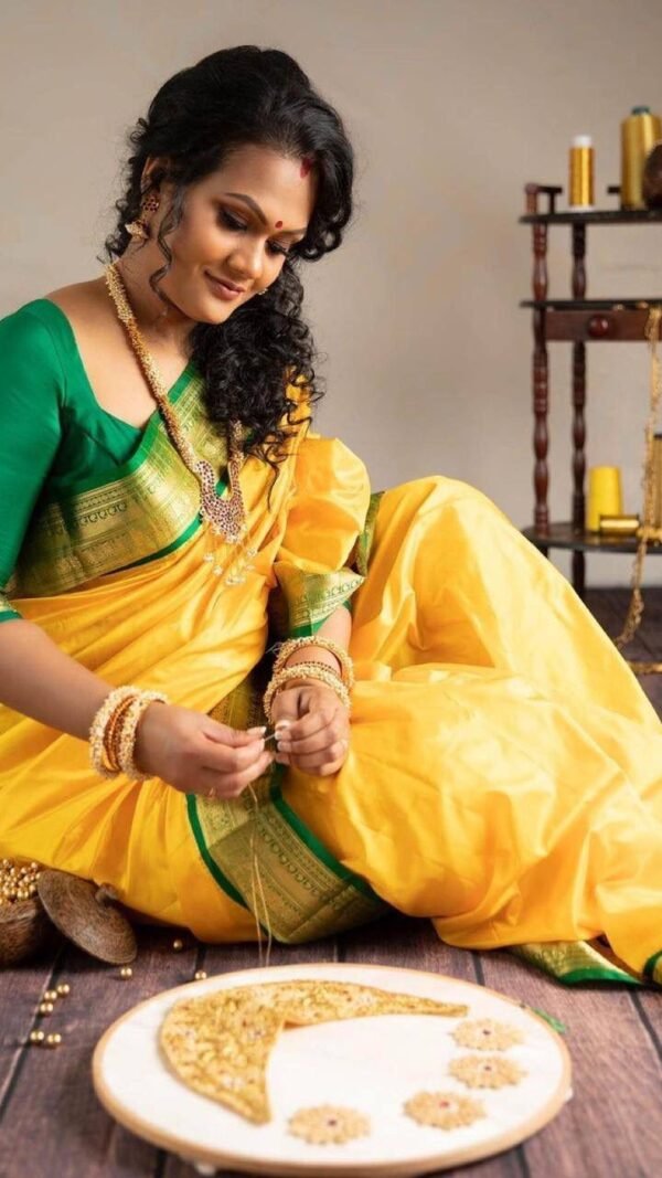 Soft Lichi Silk Saree Rich Yellow Colour