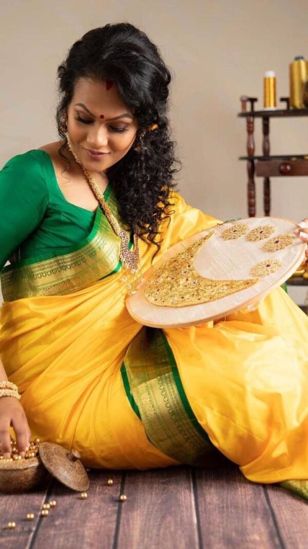Soft Lichi Silk Saree Rich Yellow Colour