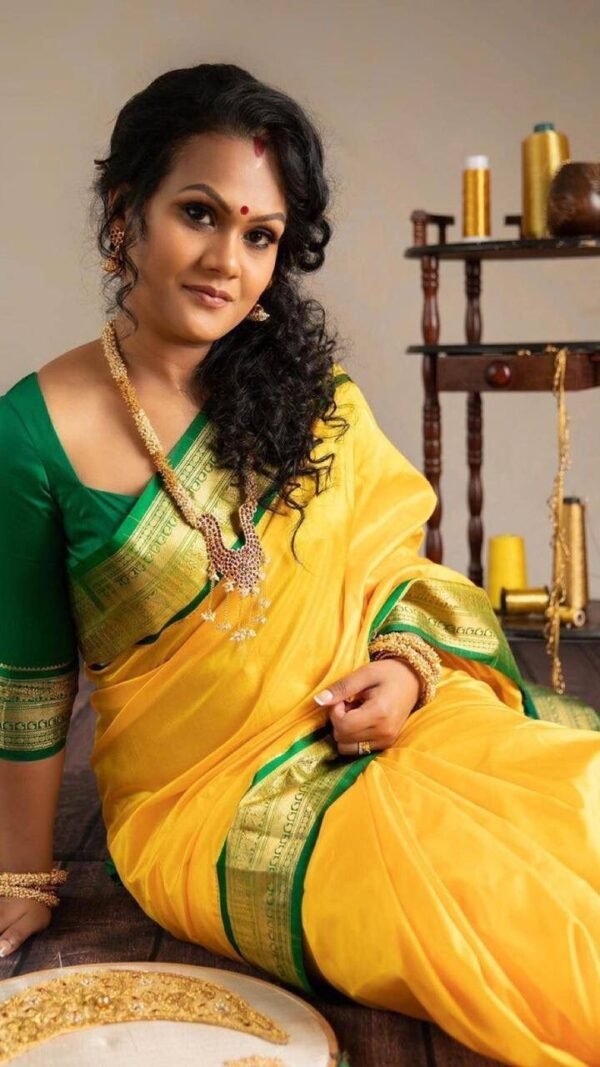 Soft Lichi Silk Saree Rich Yellow Colour